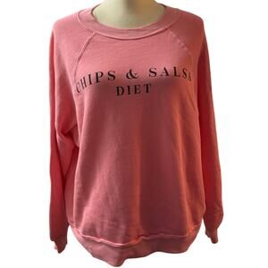 Wildfox "Chips & Salsa Diet" Crewneck Sweatshirt, Coral Pink, Small